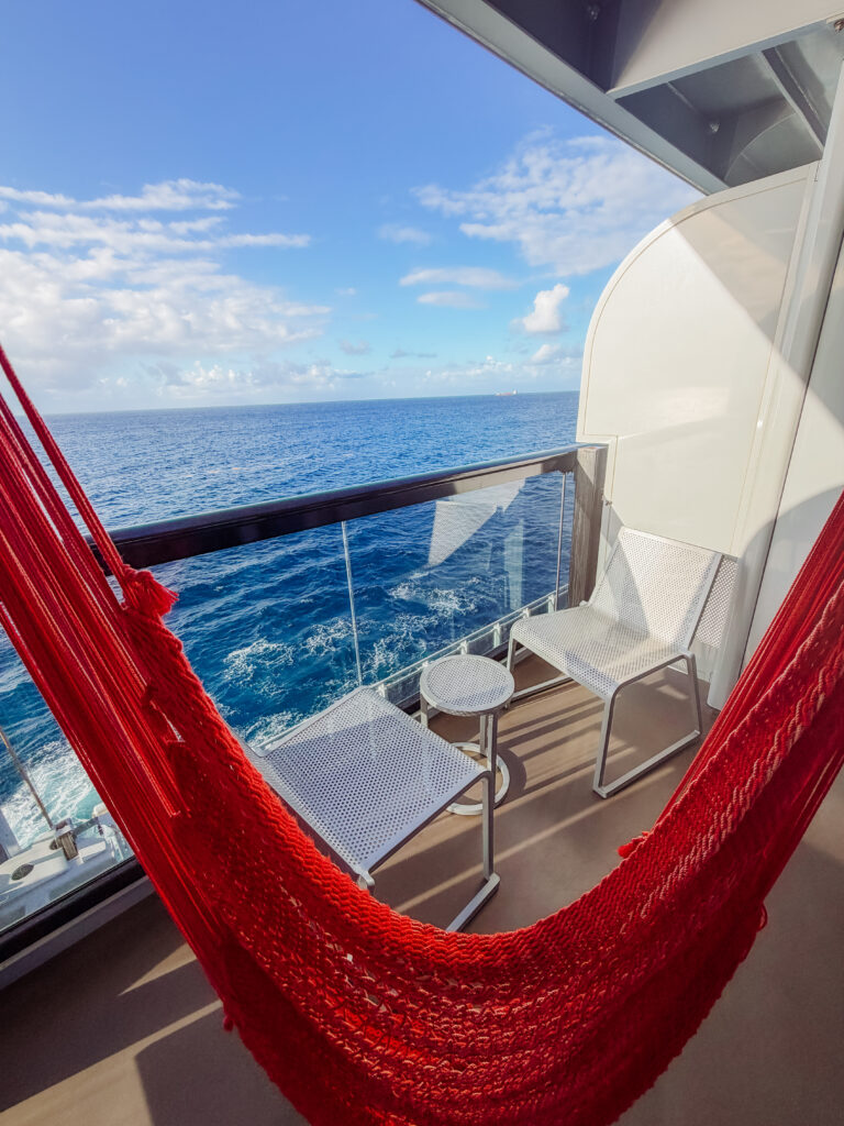 the hammock on the balcony of our cabin was a nice place to relax on the sea day