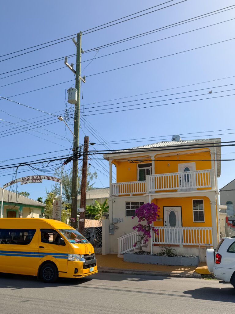 colourful houses line the beach area at carlise bay boardwalk area barbados