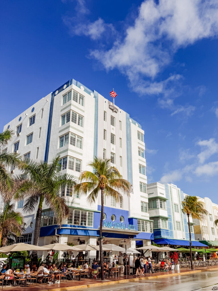 gorgeous art deco buildings that line the main street of south beach miami