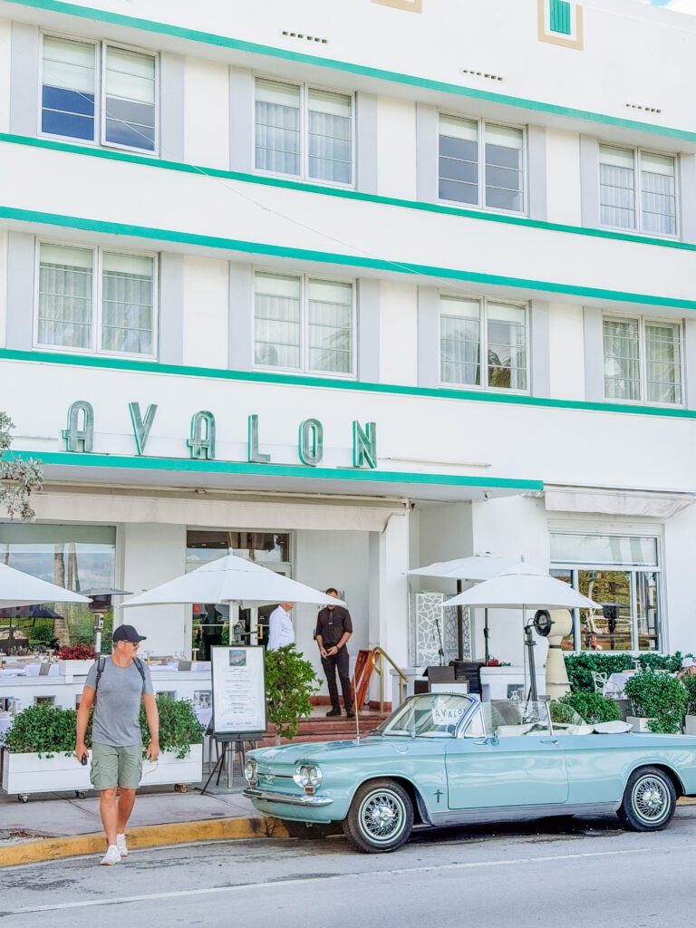 mike and retro car and hotel in south beach miami