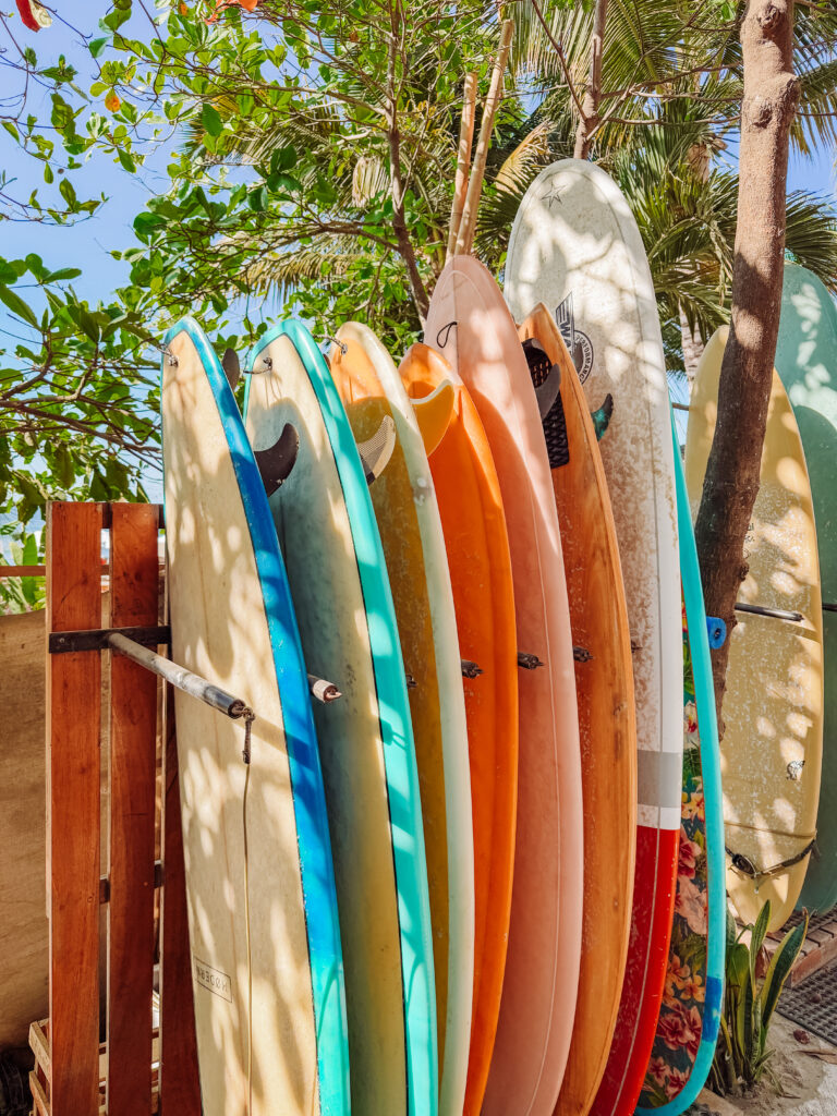 surfboards are for hire at both towns, sayulita and san pancho mexico