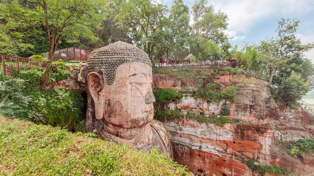 close up view of the leshan giant buddha head