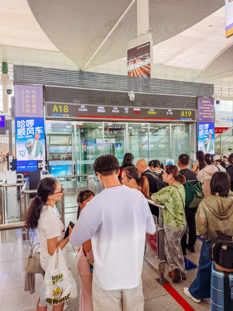 checking in for our train to leshan at the chengdu east railway station