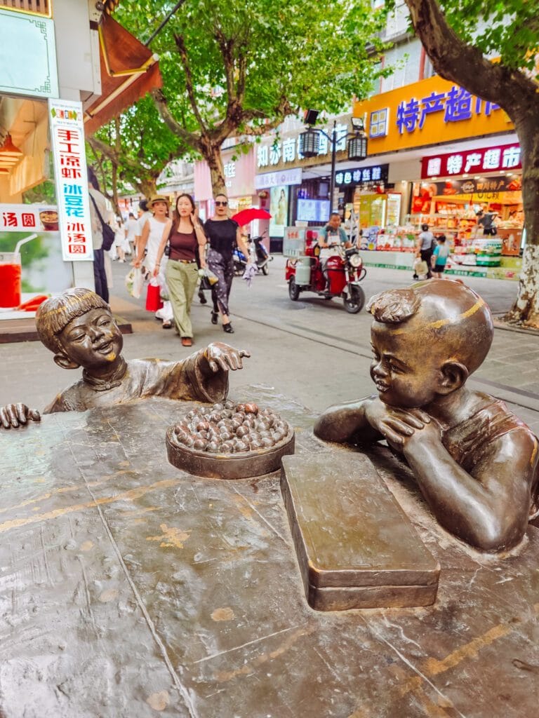 bronze statues in the ancient town durjiangyan