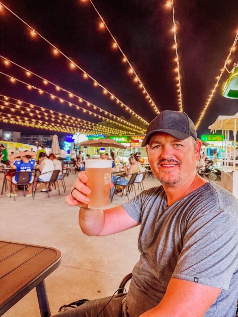 mike and beer from snack street in dujiangyan