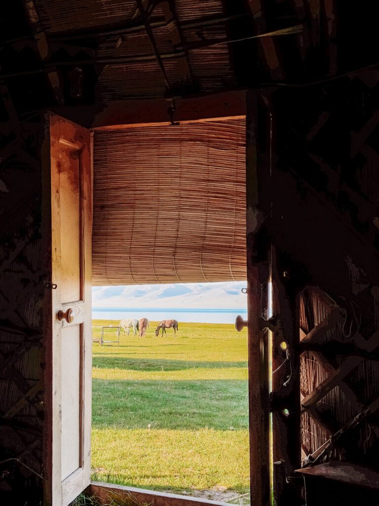 morning views from our yurt at song-kul