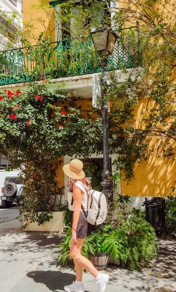 kelly walking the old colourful streets of old san juan