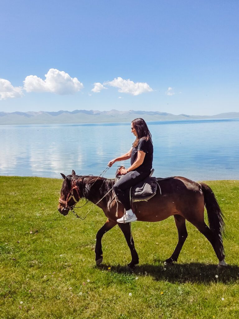 kelly riding at song kul lake