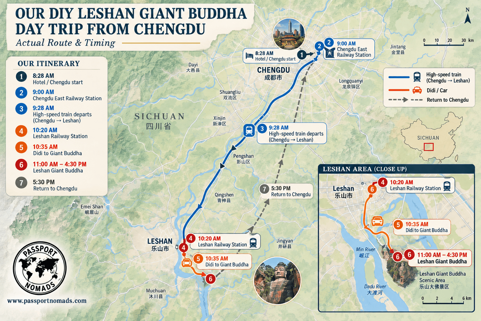 our route from chengdu to leshan giant buddha