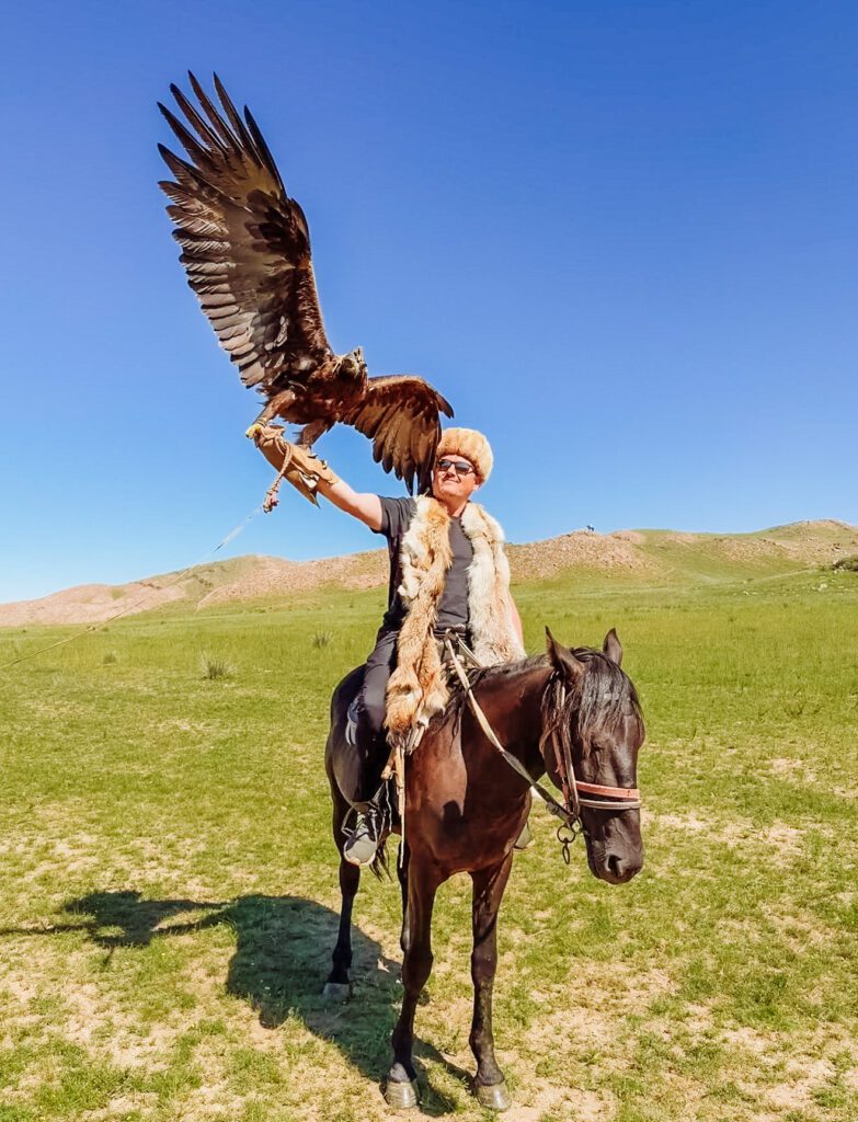 mike at the eagle hunting in Kyrgyzstan