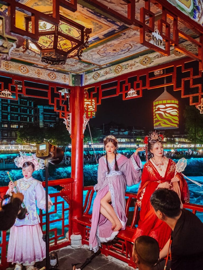locals getting their photos taken dressed up at the bridge