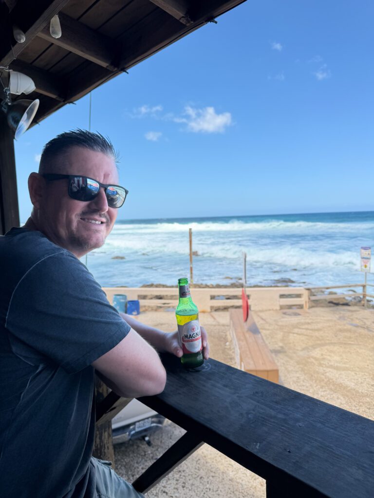 mike having a beer at la perla in old san juan