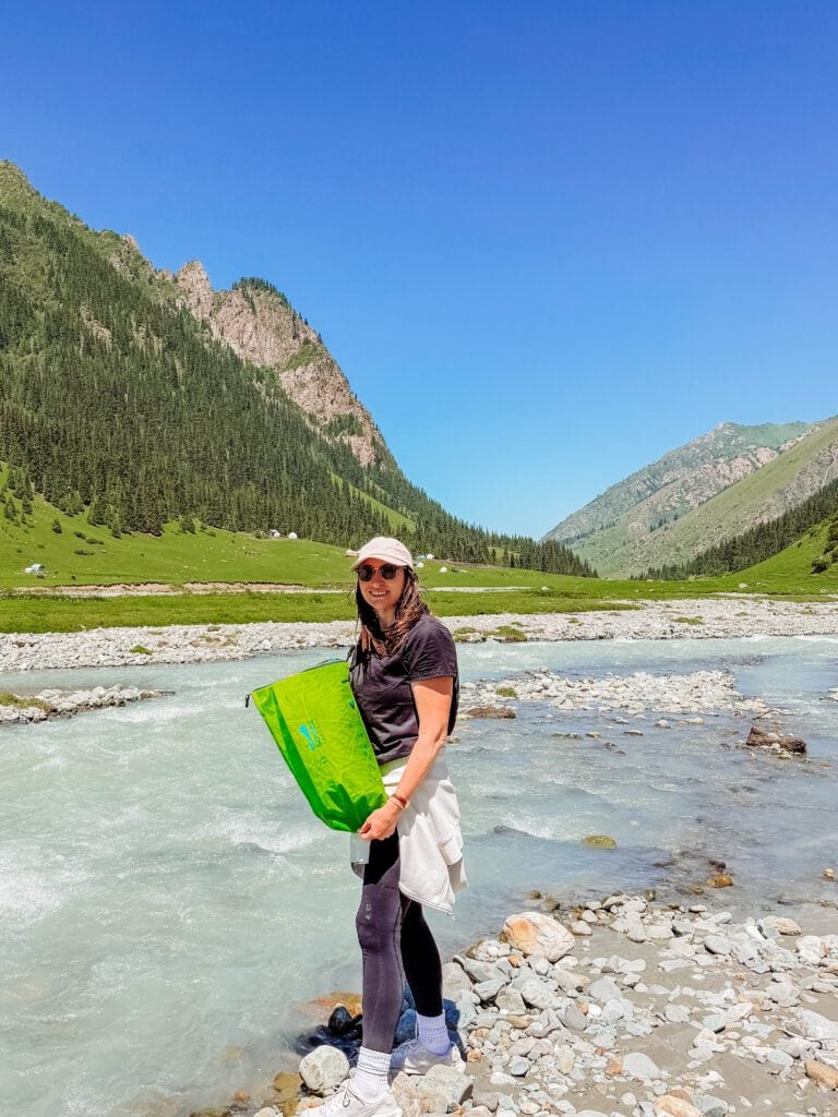 kelly using the scrubba in kyrgyzstan