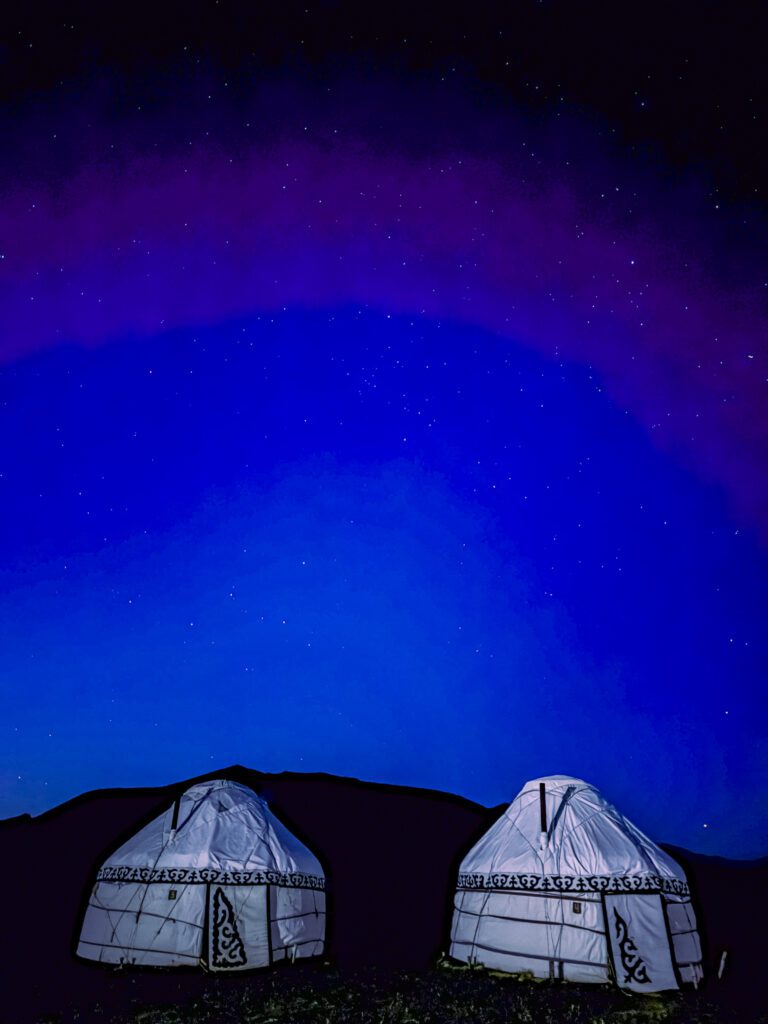 yurts at night