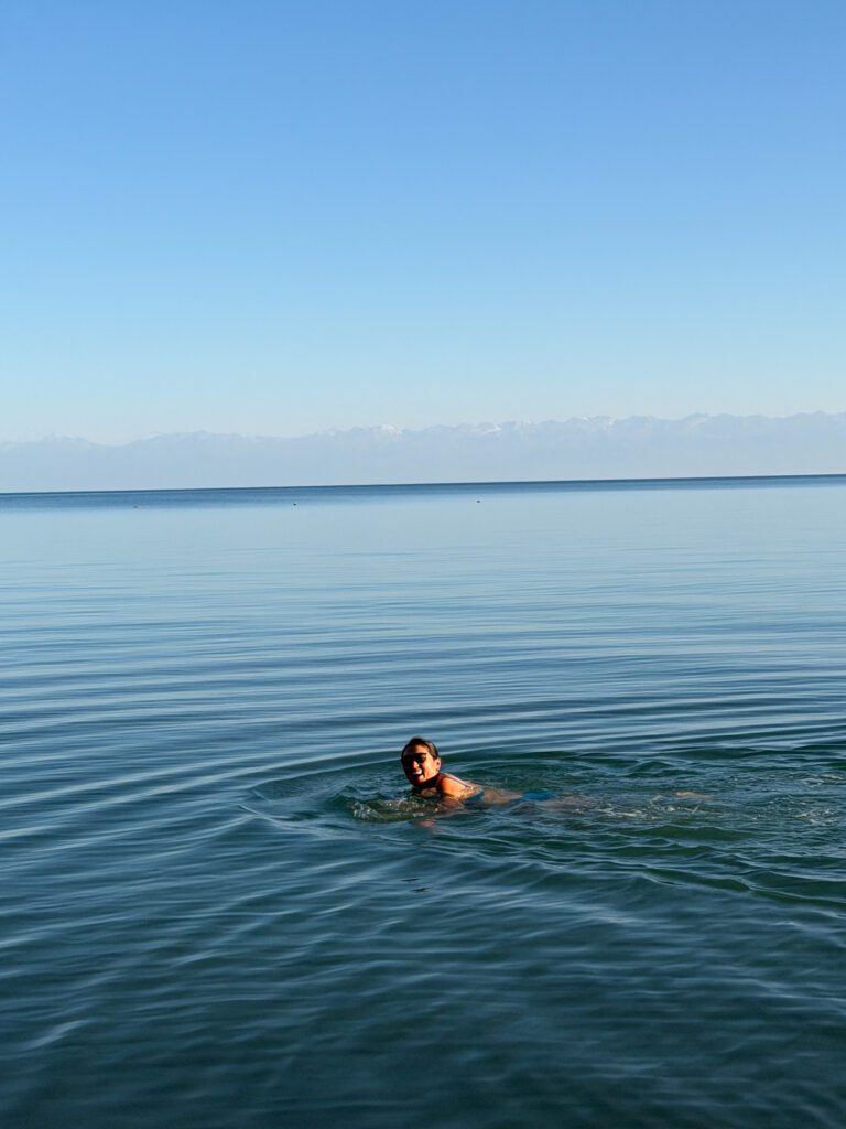 swimming at issyk-kul lake