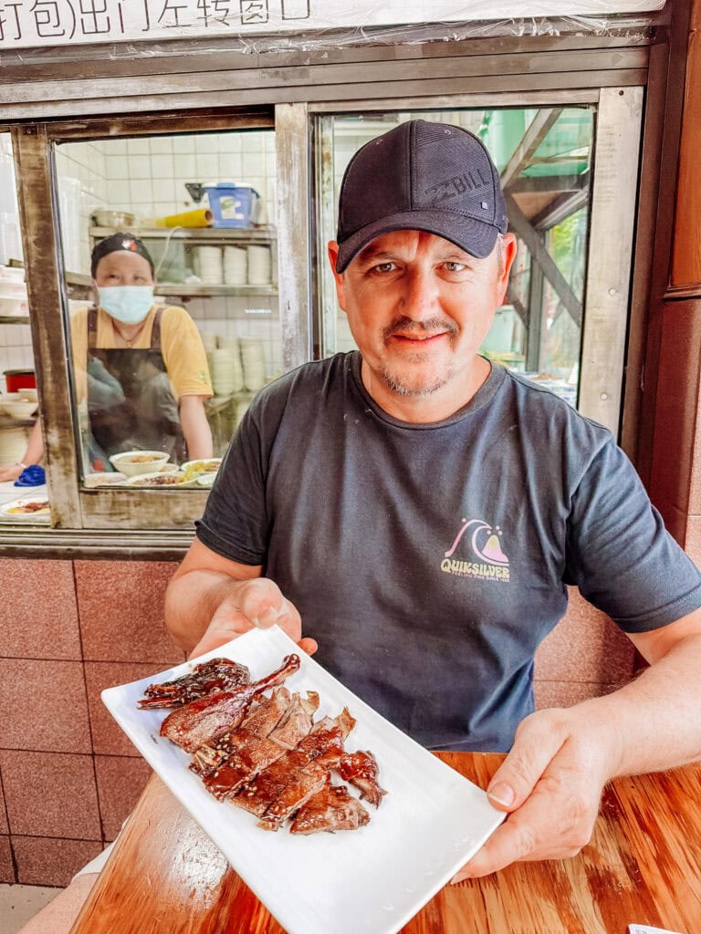 mike with the sweet skinned duck in chengdu
