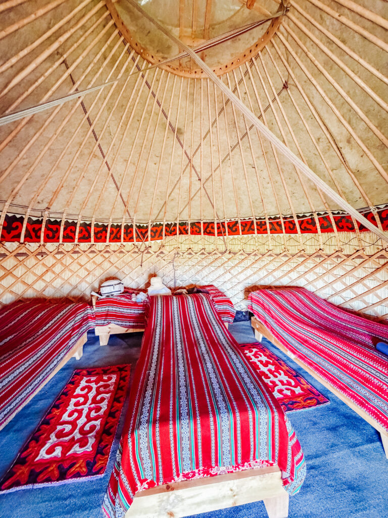 inside our yurt at song kul lake