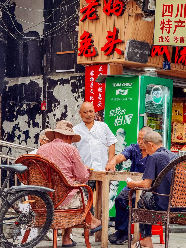 locals in pedestrian street near wenshu monastery